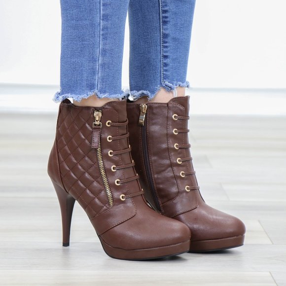 Brown Platform High Heel Ankle Boots - Picture 6 of 14